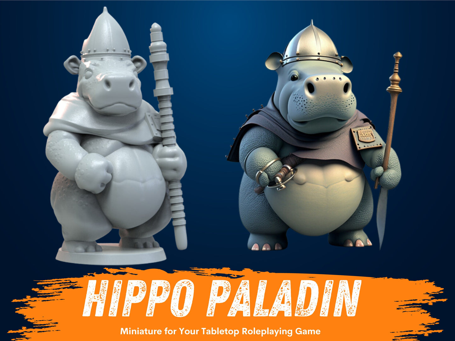 Hippokin Paladin Miniature | D&D Giff Miniature | DnD Hippo | RPG Paladin |DND Fighter Miniature | RPG Barbarian | Tabletop Game Figurine