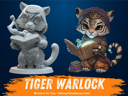 Tiger Warlock Miniature | D&D Tabaxi Miniature | DnD Jaguar Druid | RPG Catfolk | DND Sorcerer Miniature | RPG Wizard