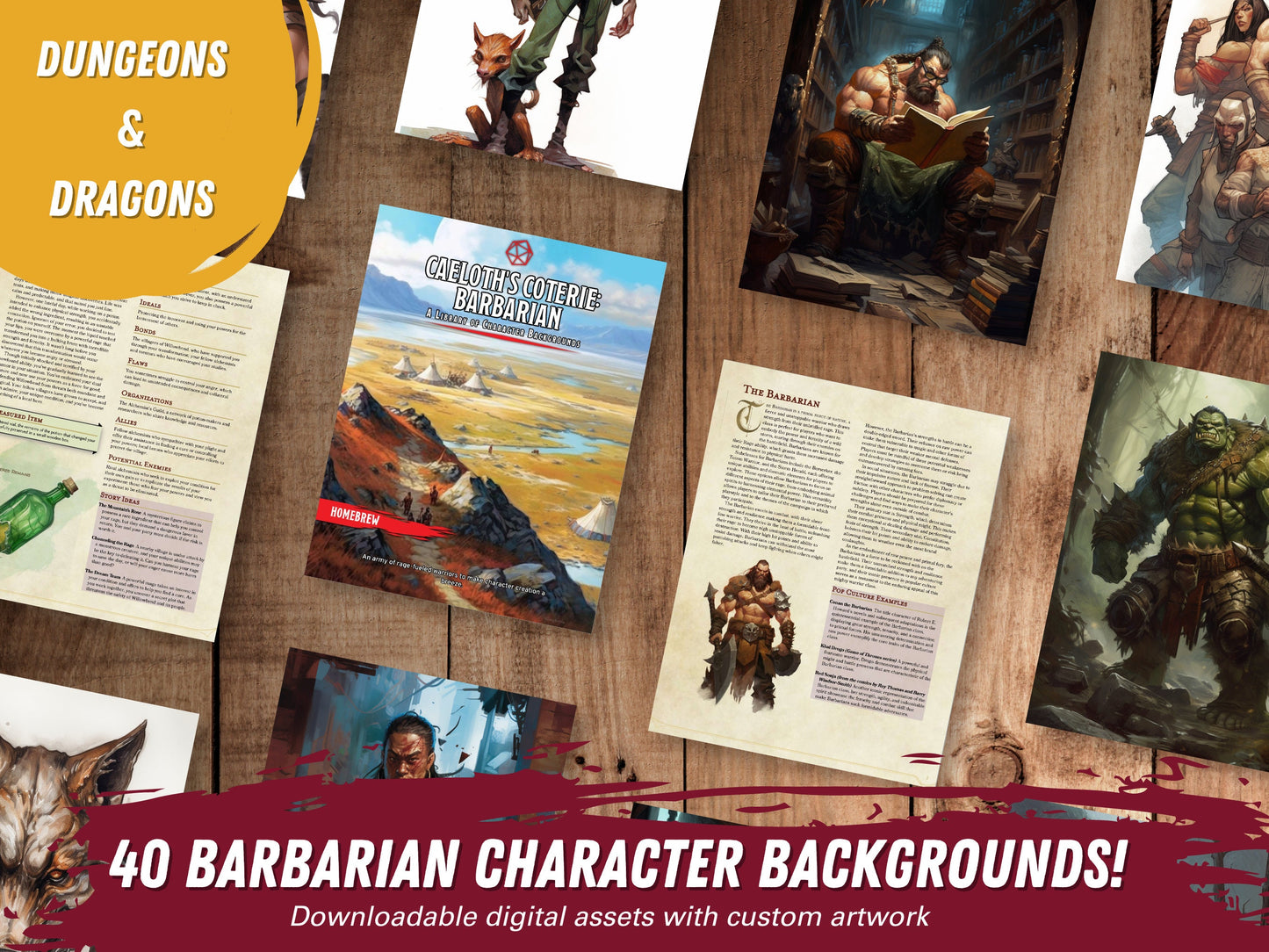 Digital Barbarian Character Backgrounds | D&D Digital Download | Printable PDF | 40 Character Backgrounds | Digital Art | Ready to Use