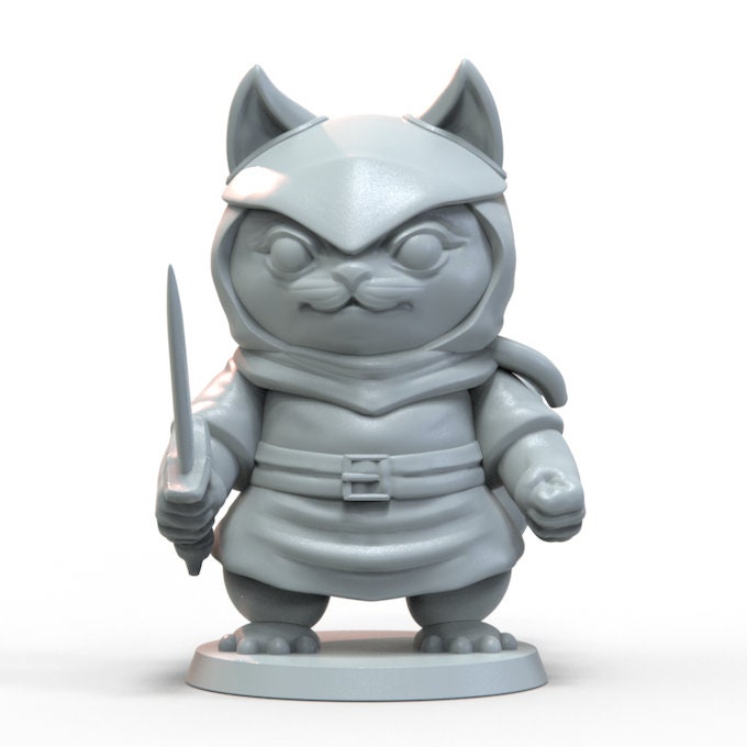 Cat Rogue Miniature | D&D Cat Feline Miniature | DnD Catfolk | RPG Kitty |DND Fighter Miniature | RPG Barbarian | Tabletop Game Figurine