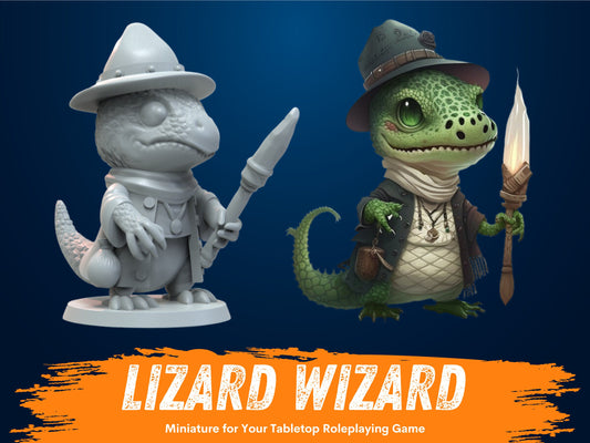 Lizard Wizard Miniature | D&D Lizardfolk Miniature | DnD Lizard Druid | RPG Dragonborn | DND Warlock Miniature | RPG Sorcerer