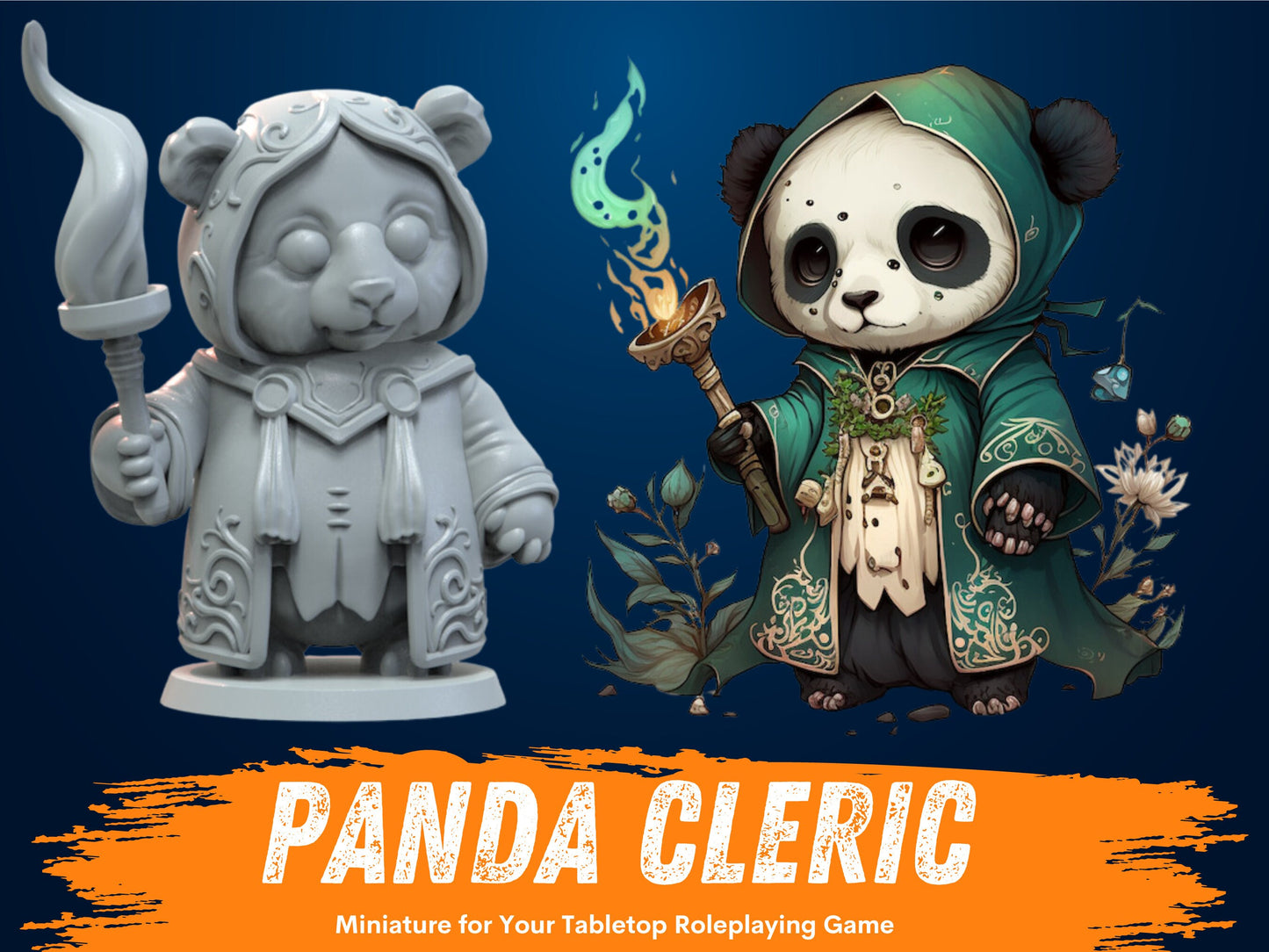 Pandafolk Cleric Miniature | D&D Bear Miniature | DnD Panda | RPG Grizzly | DND Cleric Miniature | RPG Druid | Tabletop Game Figurine