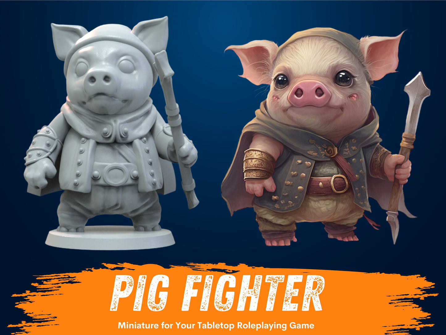 Pig Fighter Miniature | D&D Hogfolk Miniature | DnD Hog | RPG Pig Paladin | DND Knight Miniature | RPG Barbarian | Tabletop Game Figurine