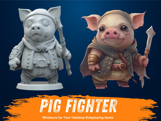 Pig Fighter Miniature | D&D Hogfolk Miniature | DnD Hog | RPG Pig Paladin | DND Knight Miniature | RPG Barbarian | Tabletop Game Figurine